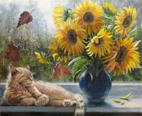 Без бренда «Подсолнухи в синей вазе возле кота» в Брянске 