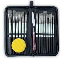 Без бренда «Коробка 50 шт.: Набор кистей для рисования в чехле, премиум набор (15 нейлоновых кистей, 1 мастихин) белые» в Брянске 