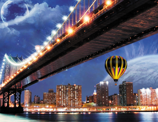 Алмазная мозаика 40x50 Бруклинский мост в ночных огнях