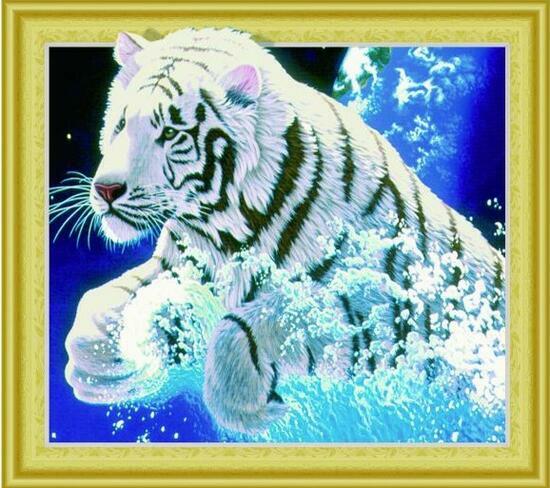Алмазная мозаика 5D 40x50 Белый тигр в воде