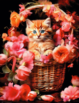 Без бренда «Рыжий котенок в корзине с цветами» в Брянске 
