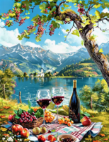 Без бренда «Винный натюрморт с бокалами, бутылкой вина, фруктами и ягодами» в Брянске 