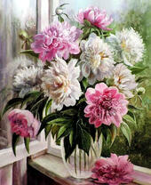 Без бренда «Пионы в прозрачной вазе у окна» в Брянске 